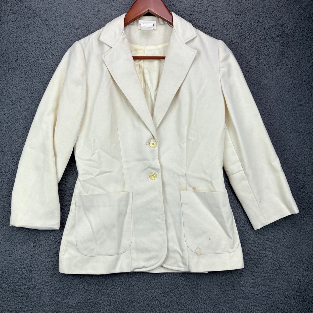 Cos Cob Vintage 70s Cream Blazer Jacket Womens Size 8 Ivory Two Button Pocket